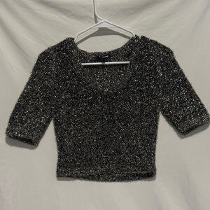 Fashion Nova Shimmering Silver Knit Top